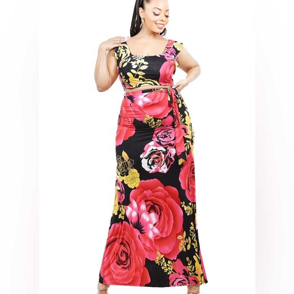 Floral Maxi Dress - Pink and Black